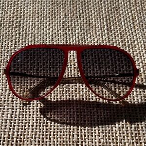 Celine Aviator Sunglass w/Smoke Gradient Lens/Shiny Red Acetate/Gold Metal Frame
